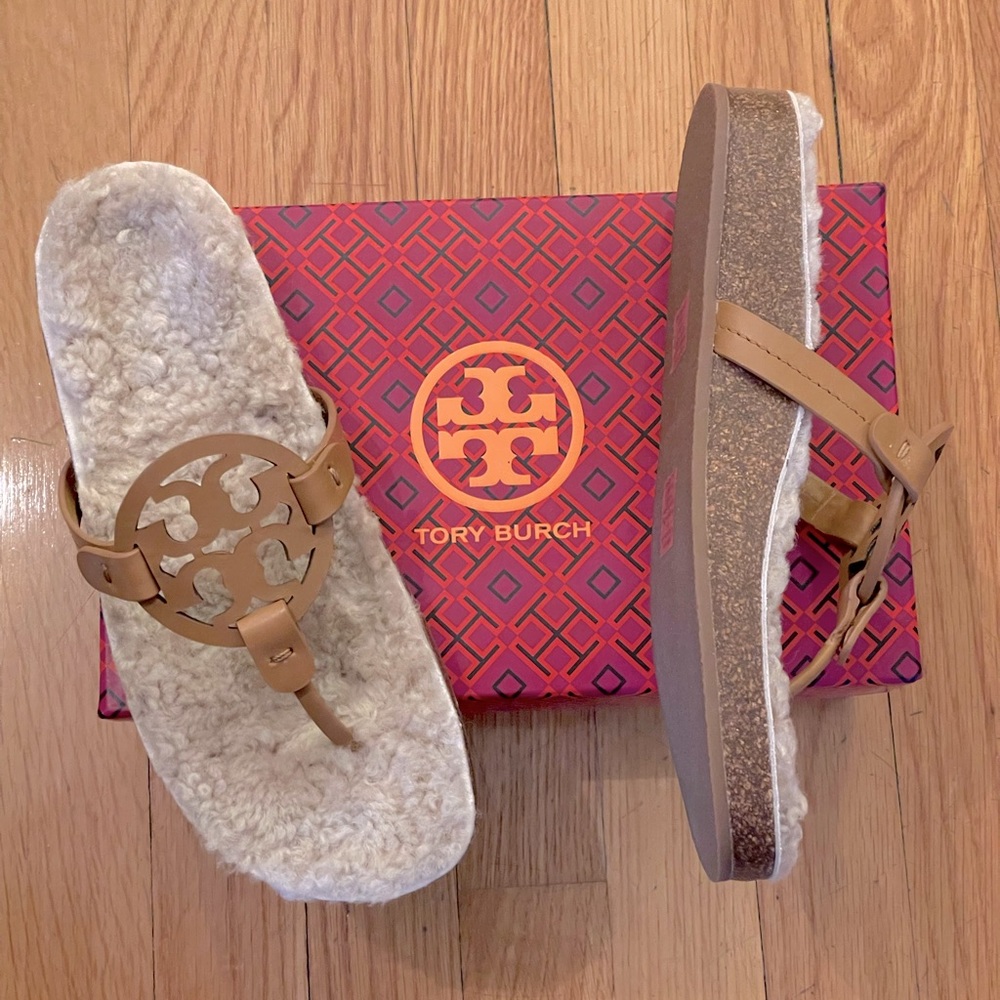 TORY BURCH Miller Cloud Shearling Sandals - Women’s Size 8 - New In Box - Picture 4 of 10